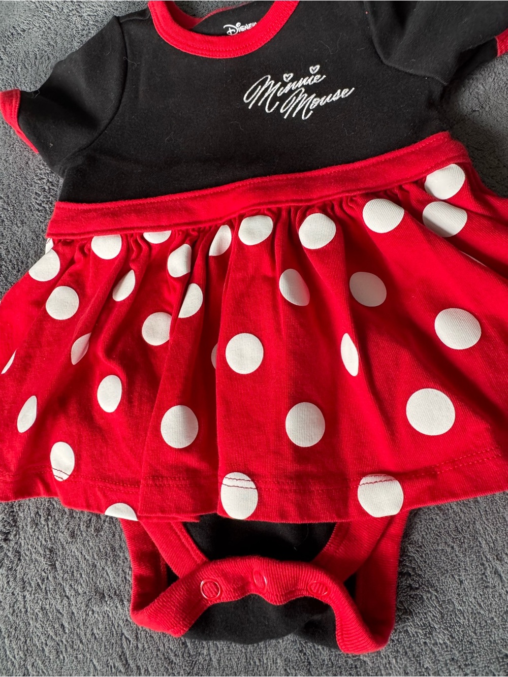 Disney Black & Red Minnie Mouse Polka Dot Skirt Onesie - Picture 4 of 4